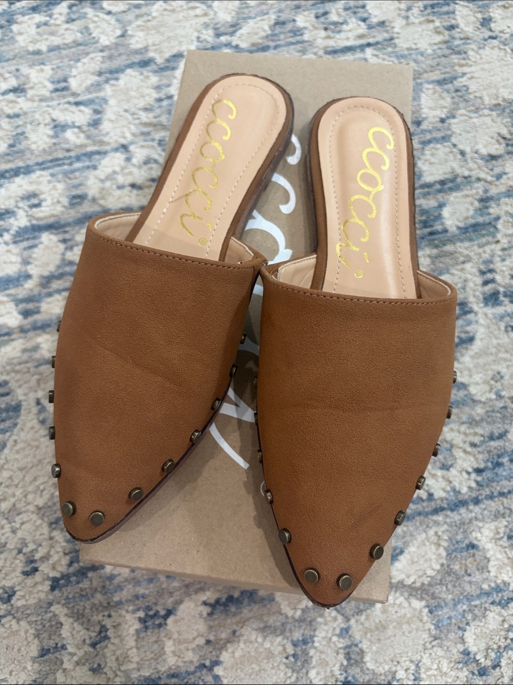 CCOCCI Tan Studded Pointed-Toe Slip-On Mules